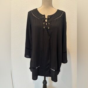 XCVI Black Lace-Up Tunic Top